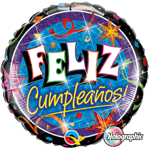 18" Redondo, Holografico, Feliz Cumpleaños, Estrellas - Cumpleanos Glitzy Stars Black Foil Mylar Balloon | (480x480)