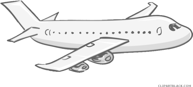 Cartoon Airplane Transportation Free Black White Clipart - Transparent Background Clip Art Plane (800x416)