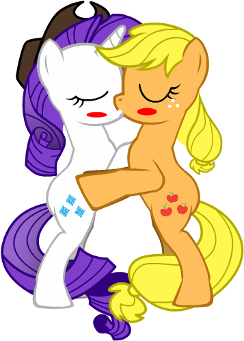 My Little Pony Rarity And Applejack Kiss - Rarity And Applejack Kissing (400x527)