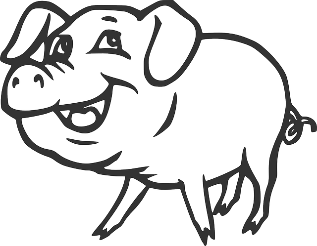 Smile Farm, Pig, Smiling, Animal, Tail, Pork, Curly, - Pig Black And White Cartoon (640x498)