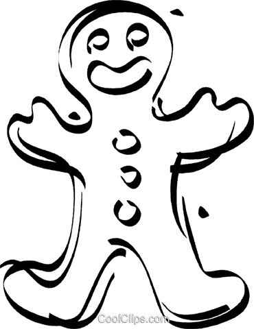 Gingerbread Man Royalty Free Vector Clip Art Illustration - Line Art (370x480)