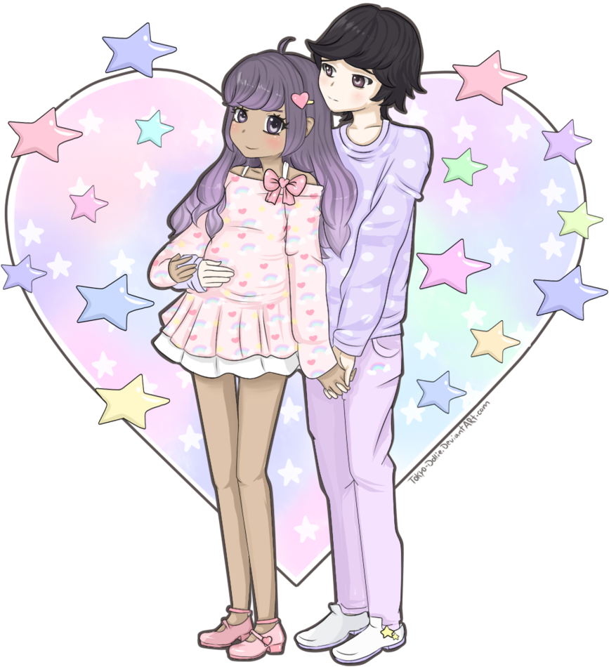 Commission - Cute Anime Couple Pastel (900x1210)