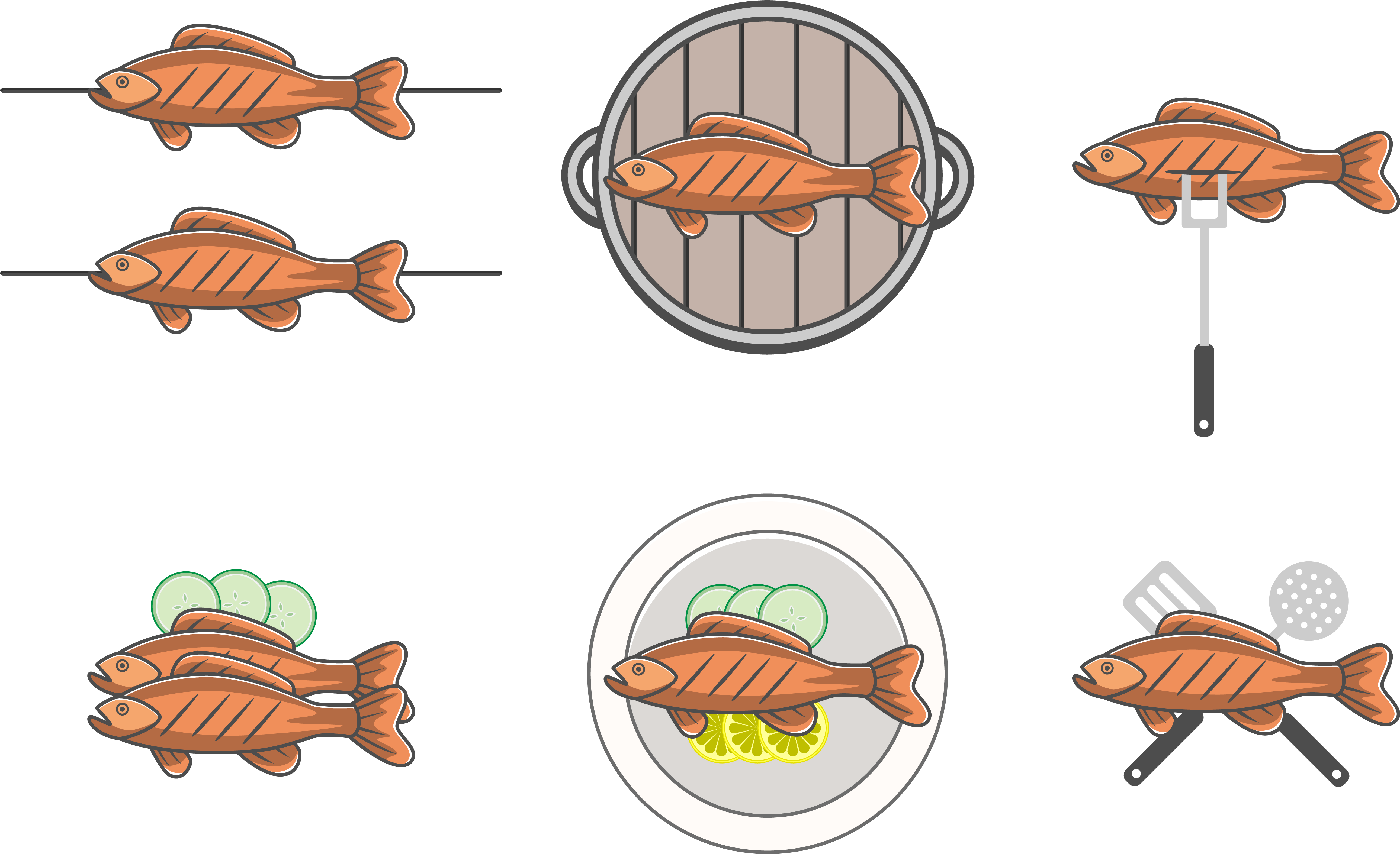 Fried Fish Roasting Clip Art - Fried Fish Vector (5163x3212)