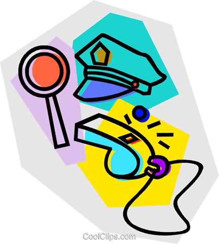 Police Hat, Whistle And Magnifying Glass Royalty Free - Bezpieczna Droga Do Szkoły (432x480)