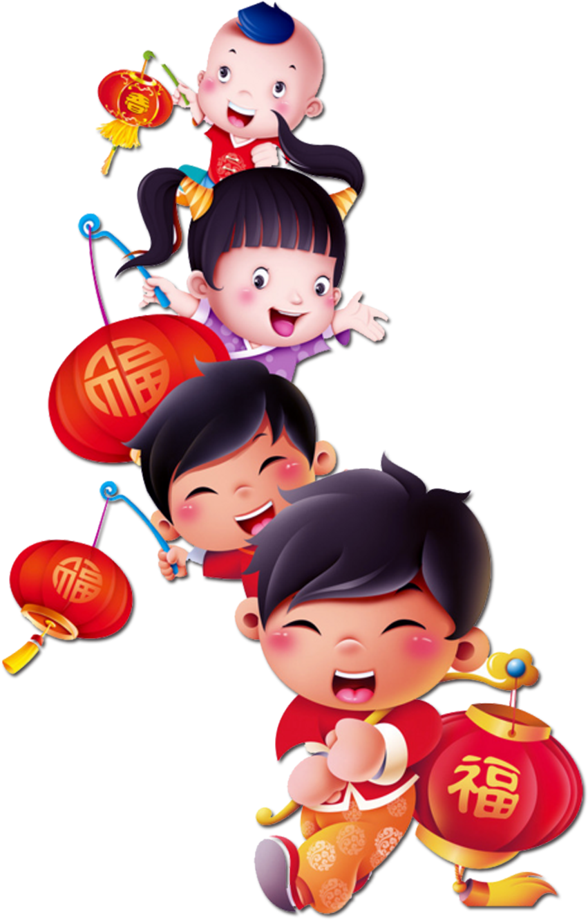 Child Lantern Chinese New Year Cartoon - Chinese New Year Doll Png (1501x1501)