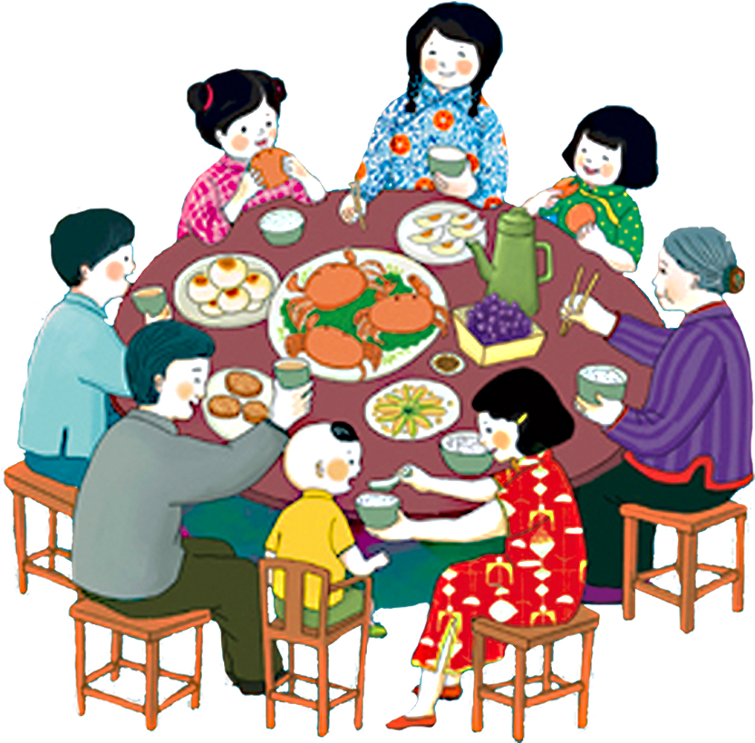 Reunion Dinner M - Mid Autumn Festival Family Dinner Cartoon (1181x1181)