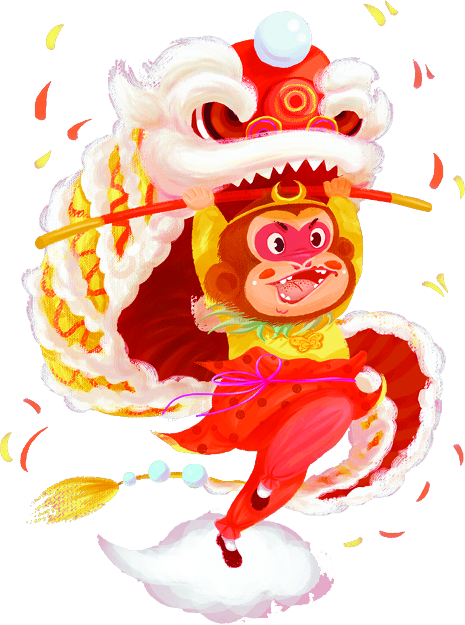 China Lion Dance Chinese New Year Monkey - 新年 賀卡 猴 年 (1762x2366)