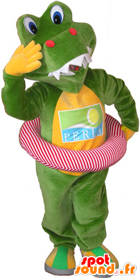 New Green And Yellow Crocodile Mascot With A Buoy - Crocodile (300x400)