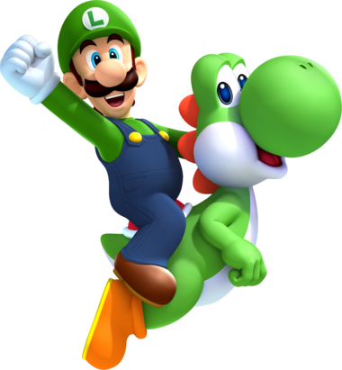 Luigi And Yoshi Artwork - New Super Mario Bros Wii (380x411)