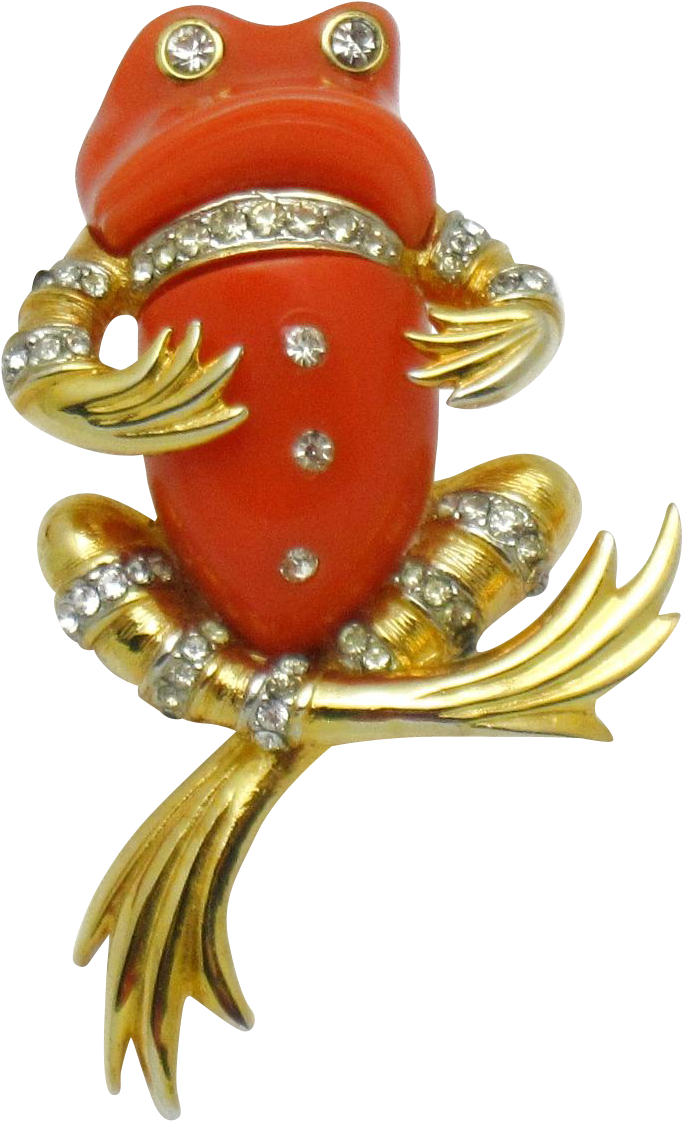 Boucher 1968 Lucite Rhinestone Dandy Frog Figural Brooch - Bufo (1120x1120)