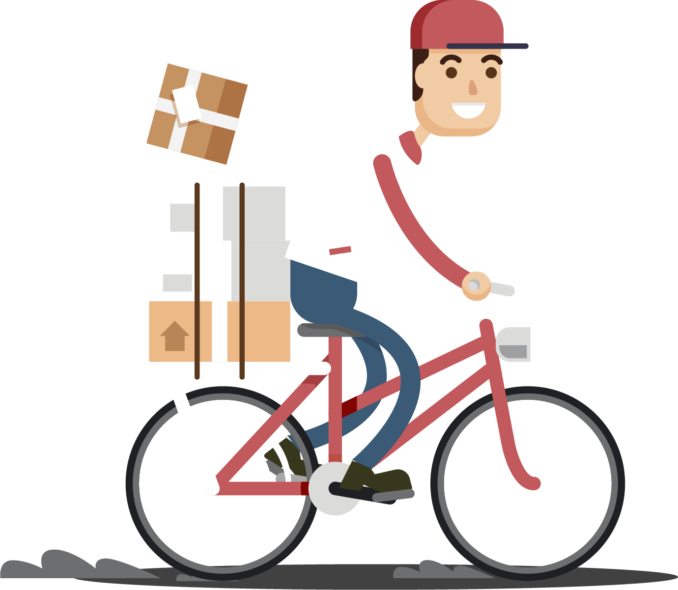 Vic Take-out Bicycle Food - Dessin Coursier À Vélo (1380x1201)