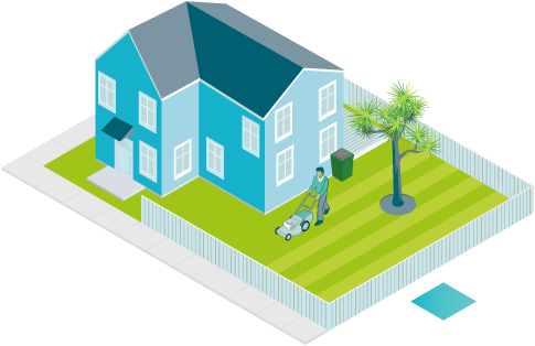 A House With A Man Mowing The Lawn - Lawn (600x425)