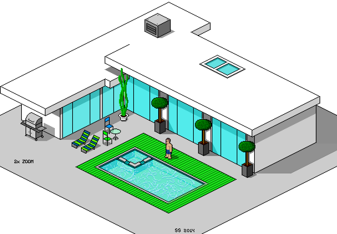 Mid Century Modern House 2x Zoom By Deathbycartoon - Pixel Art (1082x750)