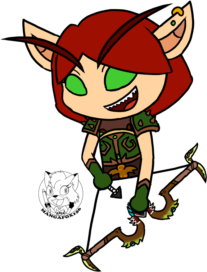 Lil Blood Elf Hunter By Mangafox156 - Digital Art (726x950)