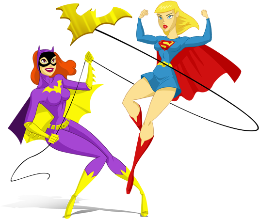 Batgirl Vs Supergirl - Cartoon (540x472)
