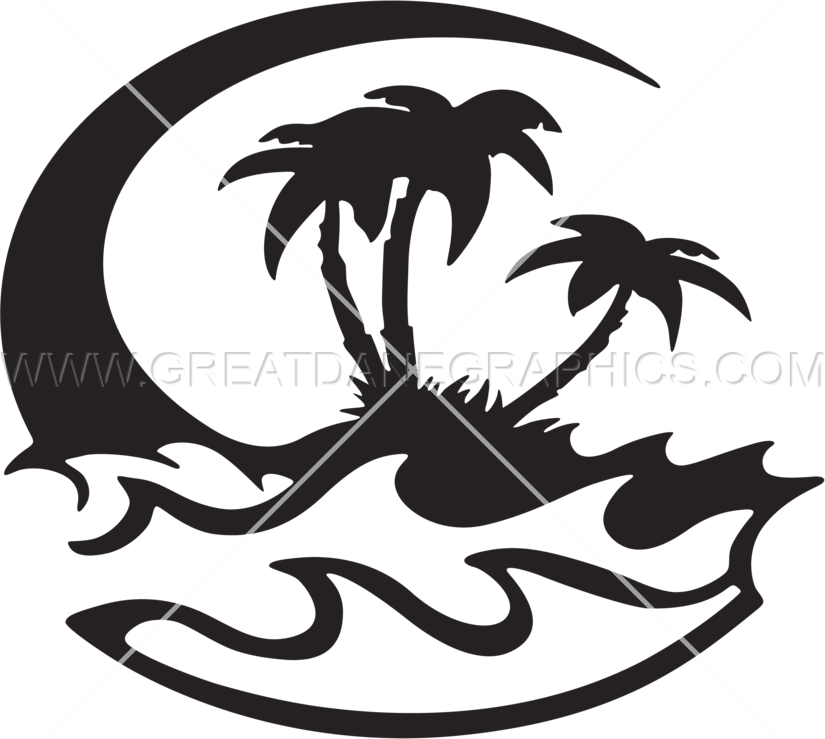 Beach - Island T Shirt Design Black And White (825x739)