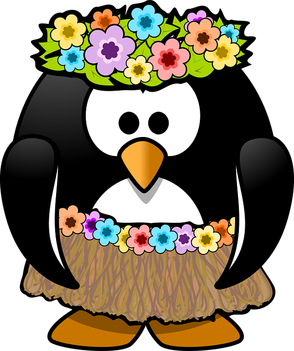 Penguin, Hula, Tux, Animal, Bast, Beach, Bird, Dance - Summer Penguin Clip Art (603x720)
