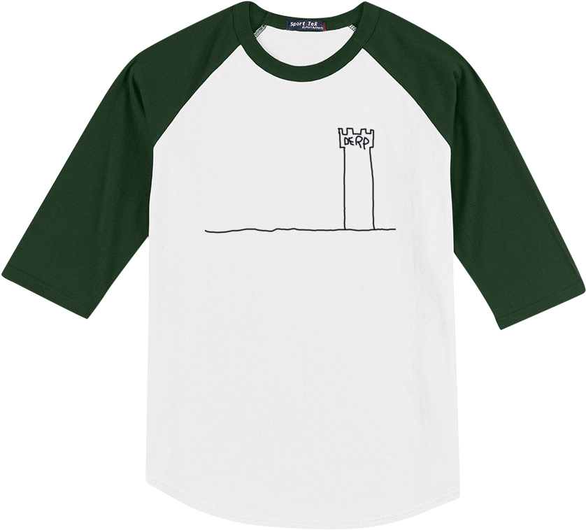 The Derp Tower Baseball Tee - White And Black Baseball Shirt Clipart (852x762)