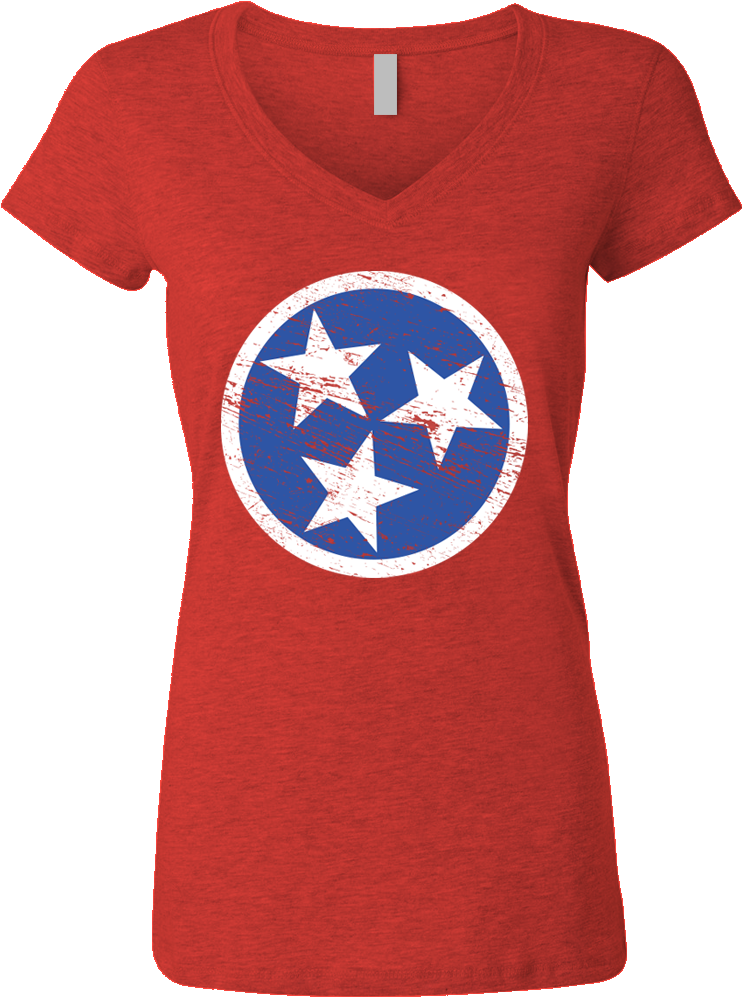 Ladies Red Tn Flag V-neck - T-shirt (1000x1250)