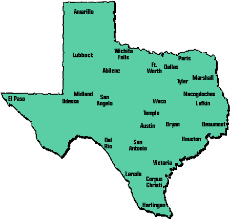 Modern Map Of Texas With City Names Emaps World - Names Of Cities In Texas (458x437)