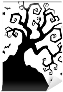 Spooky Silhouette Of Halloween Tree Wall Mural • Pixers® - Halloween House Silhouette (400x400)
