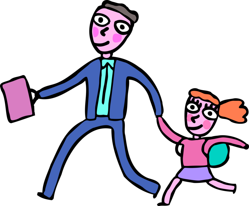 Vector Illustration Of Businessman Father Walks Young - Vector Illustration Of Businessman Father Walks Young (844x700)