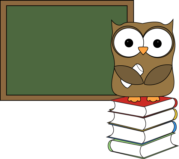 Owl With Books And Chalkboard Clip Art - Owl (597x528)