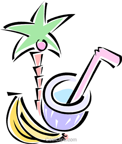 Árvore De Palma, Bananas E Uma Água De Coco Livre De - Árvore De Palma, Bananas E Uma Água De Coco Livre De (407x480)