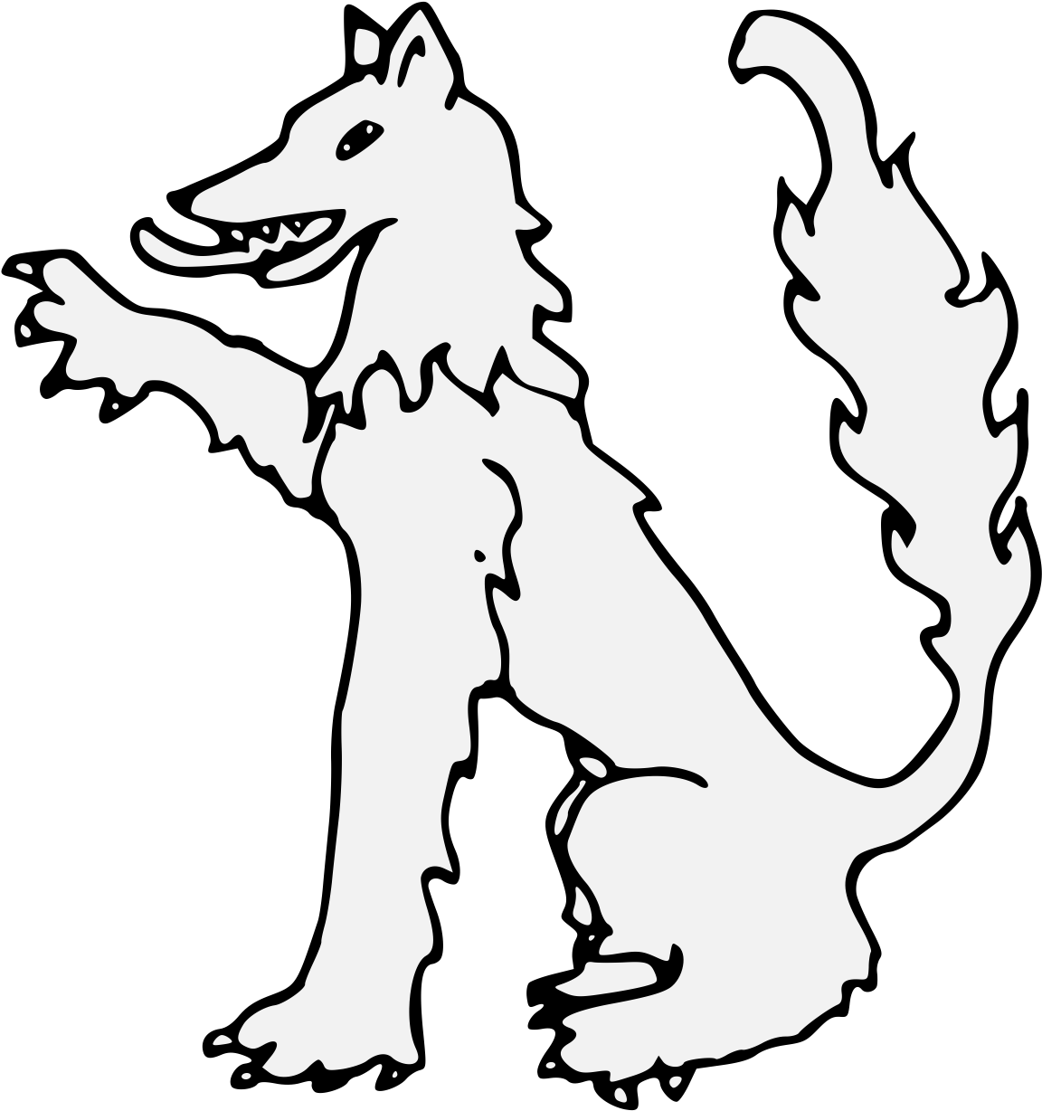 Wolf Sejant Dexter Paw Raised - Line Art (1181x1293)