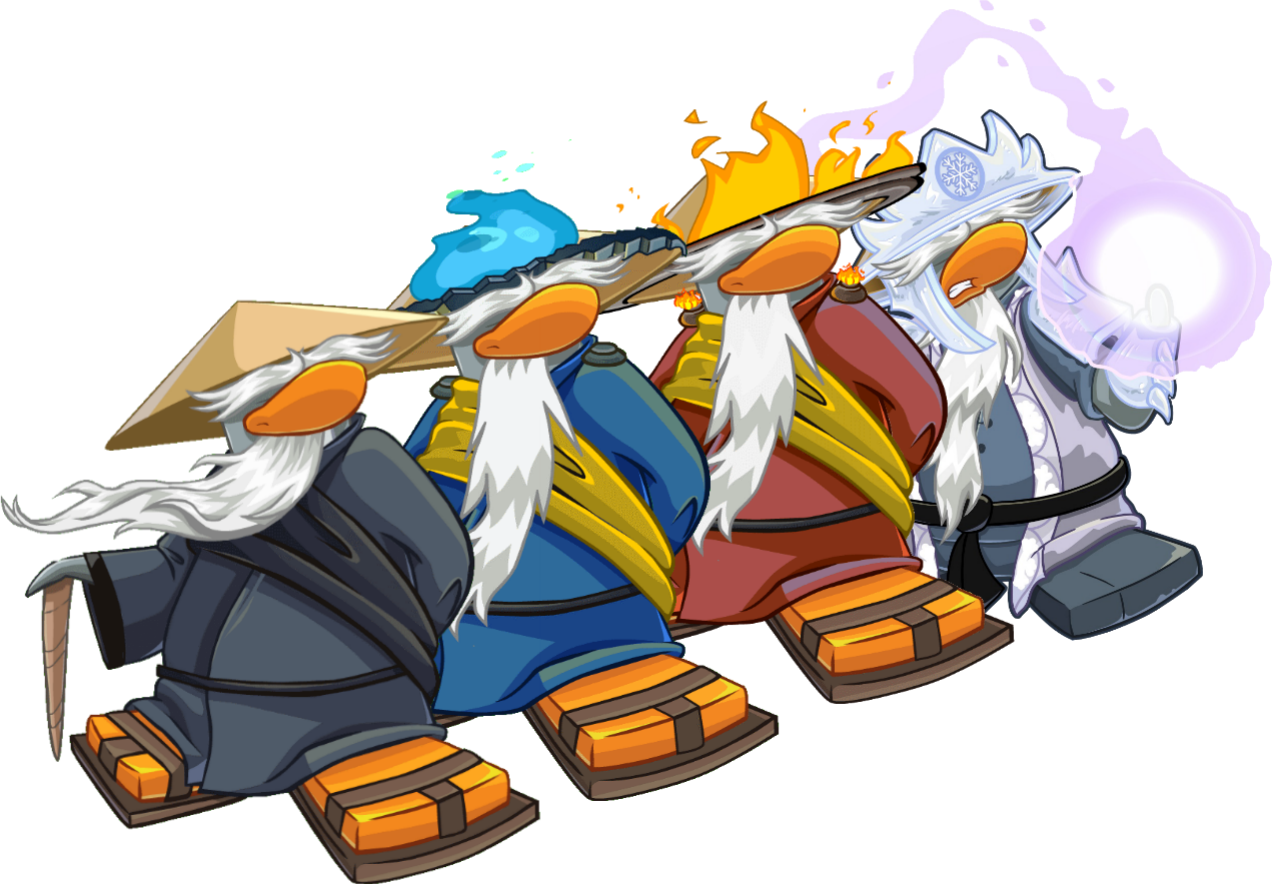 All Sensei's Water Fire Snow Normal - Club Penguin Island Sensei (1272x884)