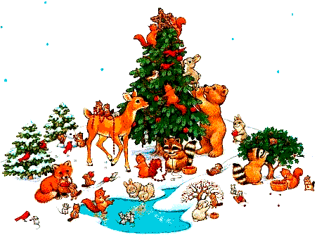 Merry Christmas From Magic Lantern Graphics - Animals Around Christmas Tree (450x351)