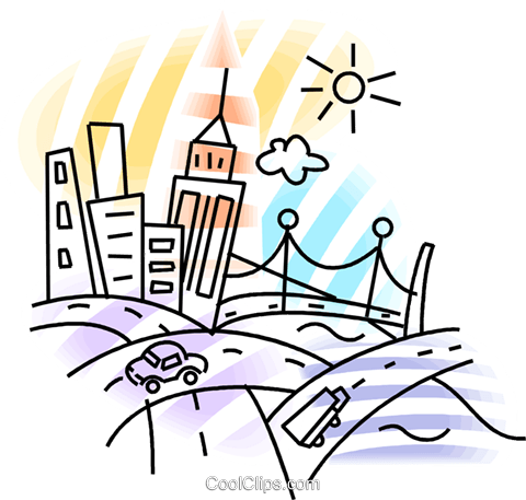 Bustling City With Roadways Royalty Free Vector Clip - Illustration (480x457)