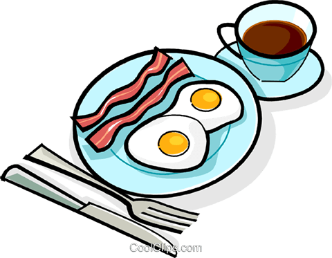 Bacon And Eggs Breakfast Royalty Free Vector Clip Art - Frühstück Clipart (480x373)