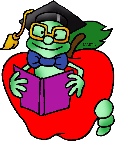 School Clip Art By Phillip Martin, Worm And Apple Apple - School Clip Art (425x504)
