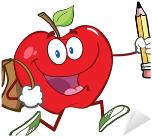 Red Apple Character With School Bag And Pencil Goes - Imagen De Manzana Escolar (400x400)