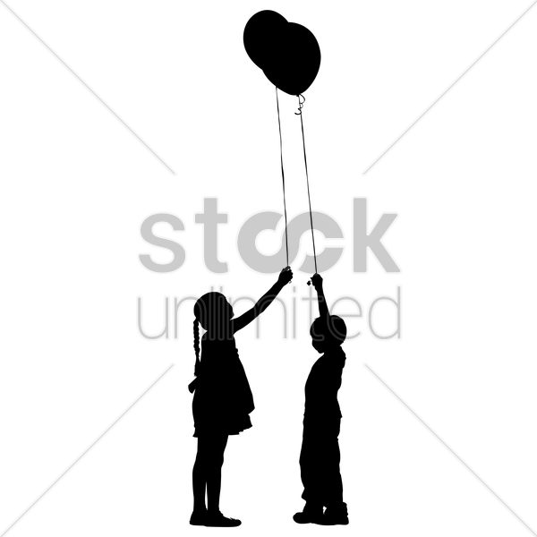 Silhouette Of Kids Playing With Balloon Vector Image - Illustration (600x600)