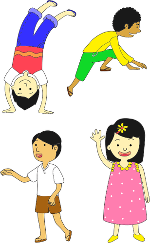 Multicultural Children Public Domain Vectors - Clipart Black And White Child Playing Simon Says (308x500)