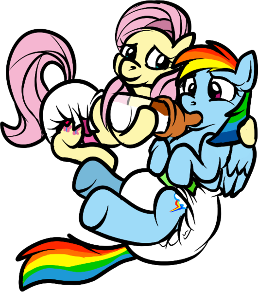Fluttershy Feeding Rainbow - Rainbow Dash And Fluttershy In Diapers (531x600)