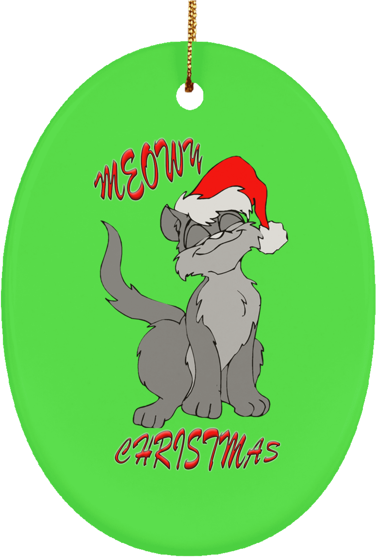 Meowy Cat Christmas Tree Ornament Green Round Oval - Study Of A Head (1155x1155)