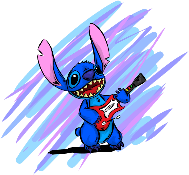 Stitch Guitar Hero By Dotyao - Stitch With Guitar Png (833x765)