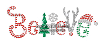 Believe With Christmas Tree And Deer Horn Glitter Rhinestone - Illustration (450x450)