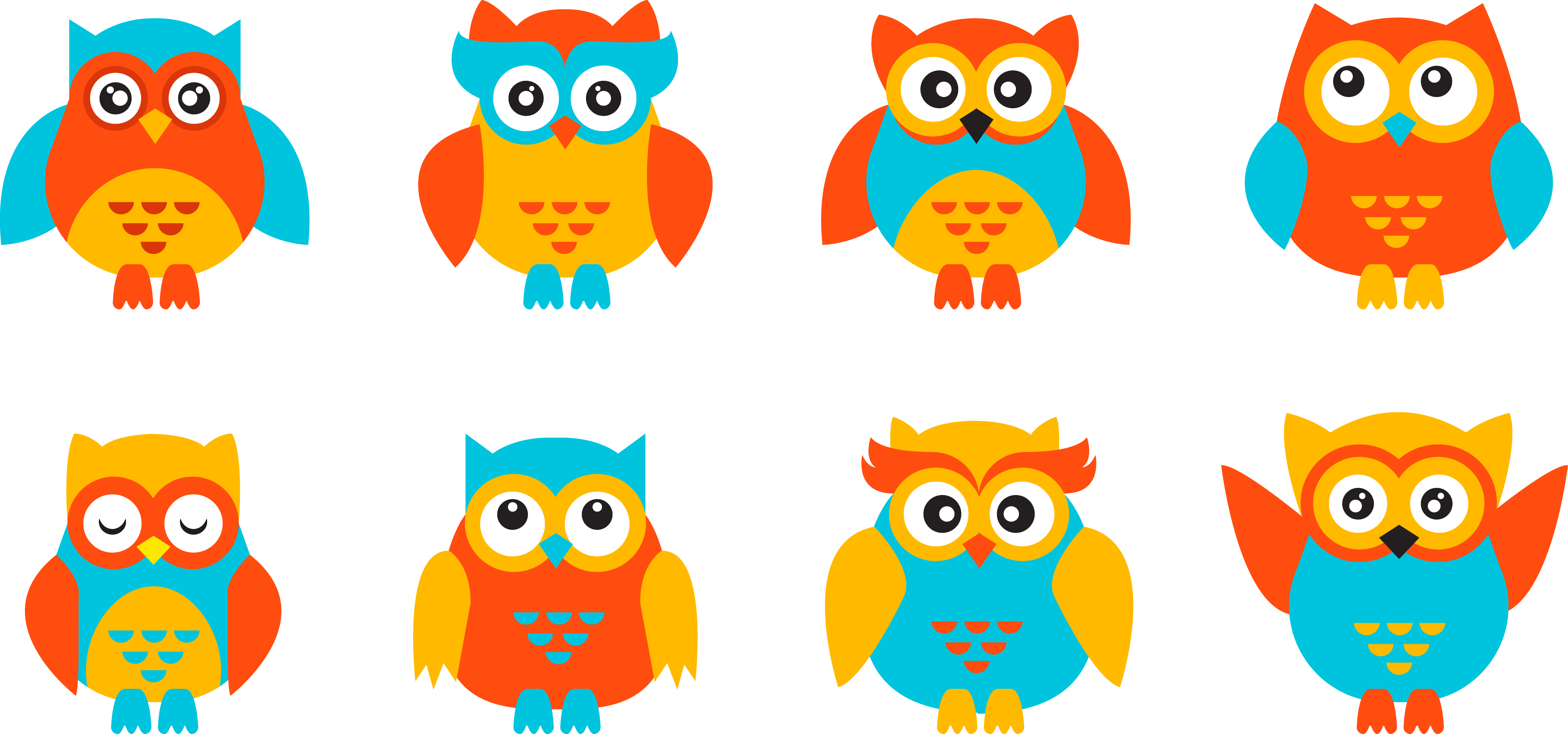 Baby Owls Cuteness Clip Art - Owl Colorede Png (5413x2535)