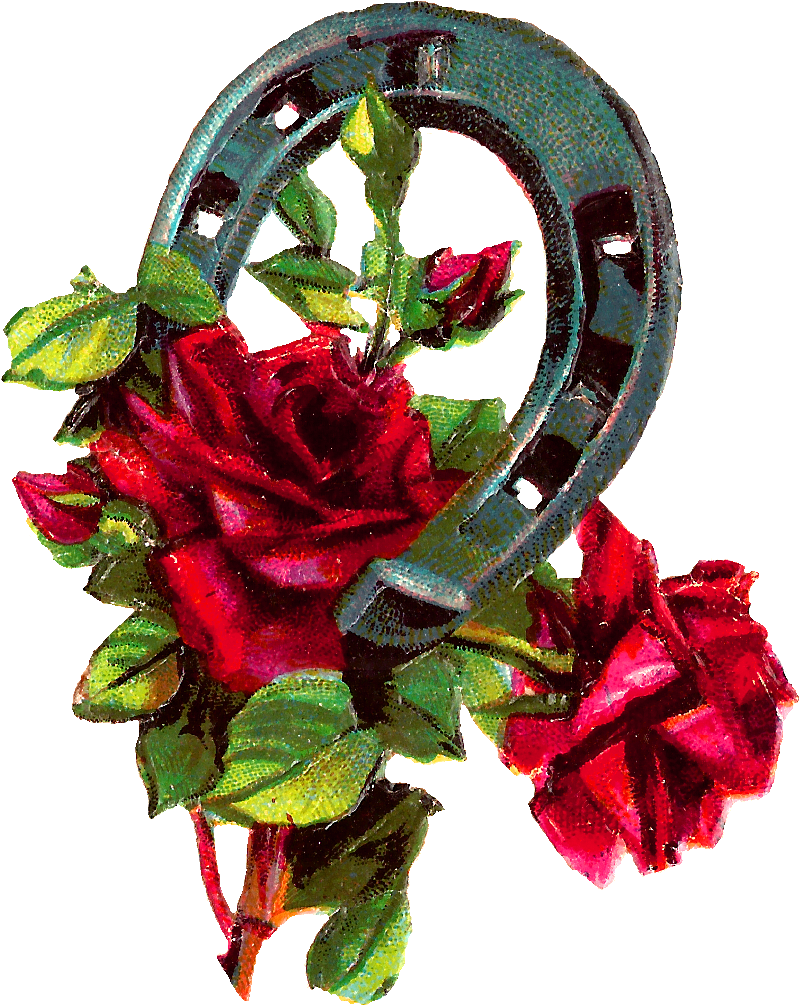 Good Luck Clipart Red Roses Horseshoe Digital Download - Clip Art (874x1090)