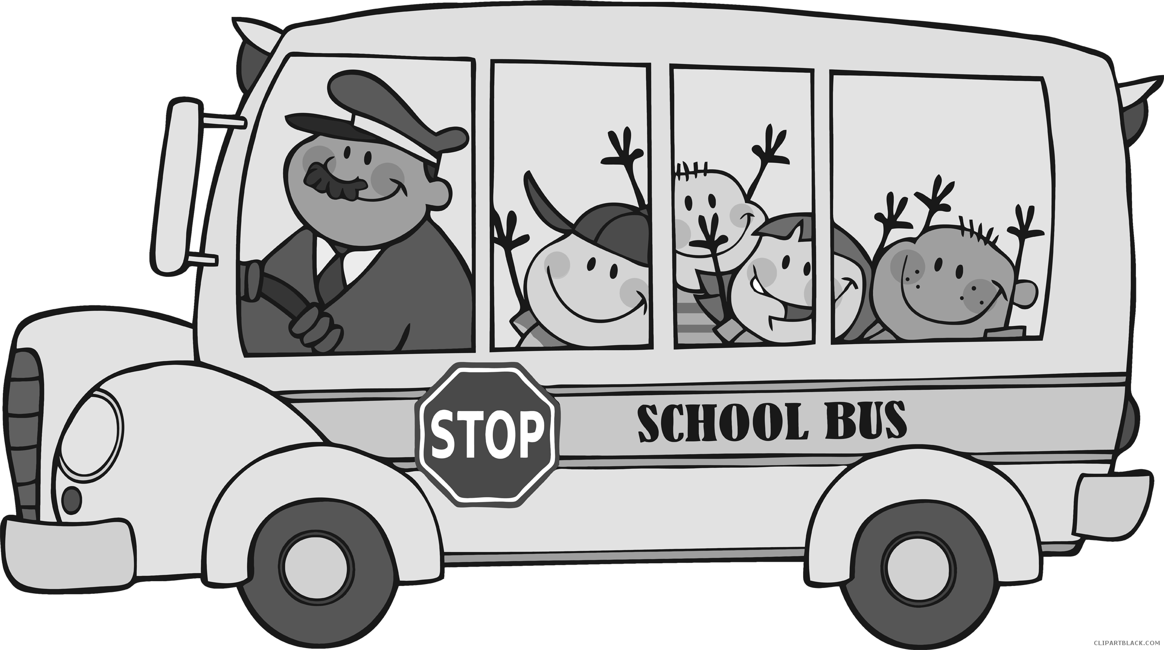 School Bus Transportation Free Black White Clipart - Wheels On The Bus (2400x1341)