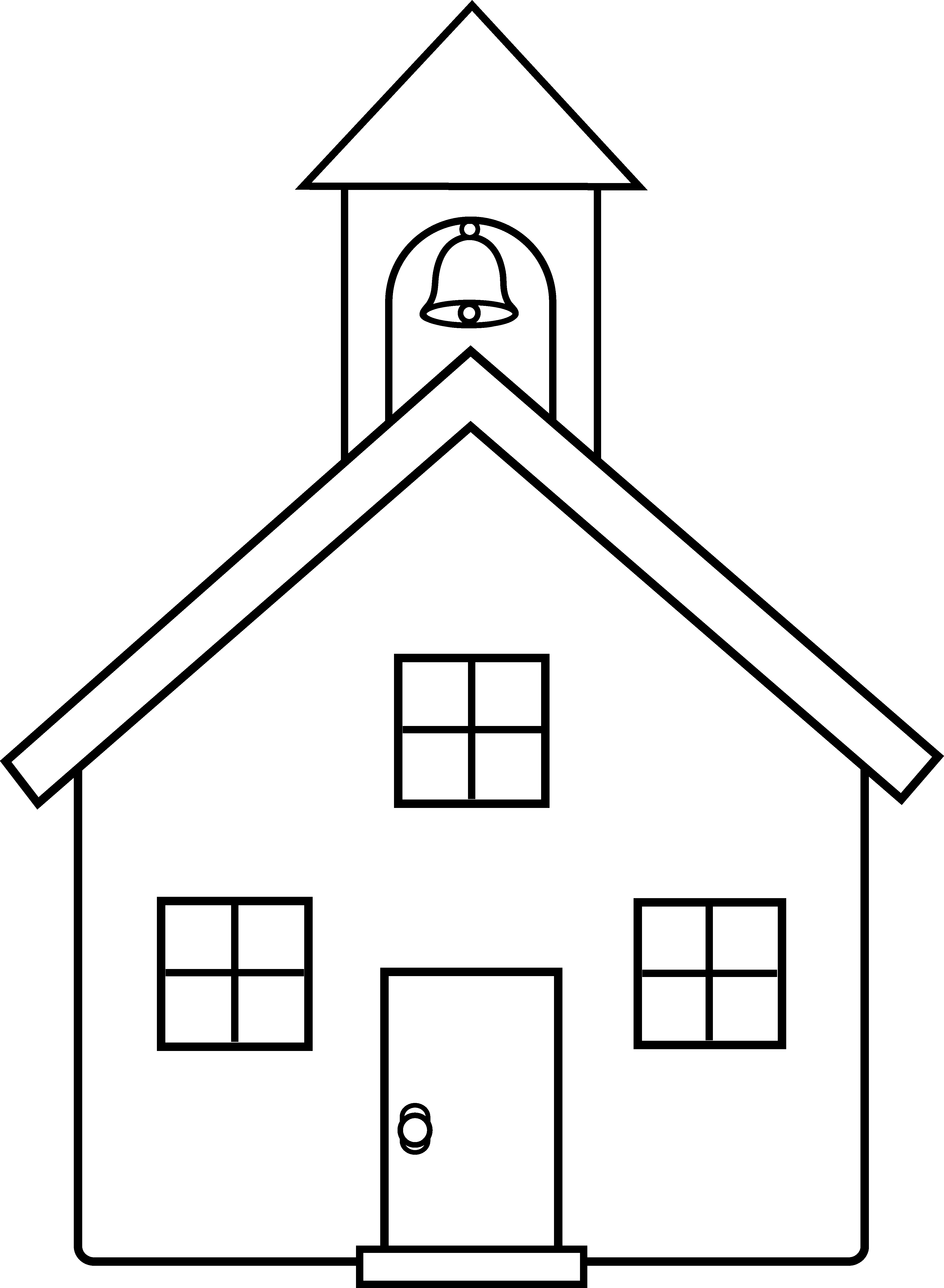 School House Line Art - Black And White Cartoon School (4248x5798)