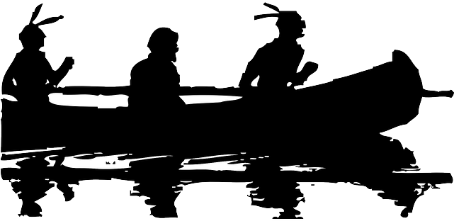 Outline, Silhouette, Cartoon, Shadow, Indian - Native American Canoe Silhouette (640x320)