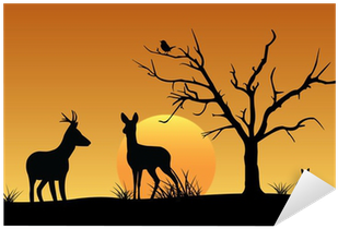 Deer, Hare, Bird, Sunset Silhouette Sticker • Pixers® - Silhouette (400x400)