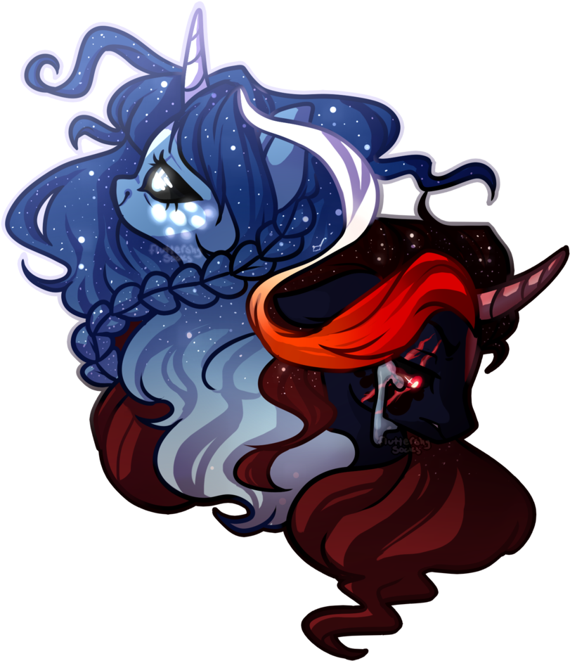 Blue Moon And Blood Moon By Fluttershysocks - Illustration (832x961)