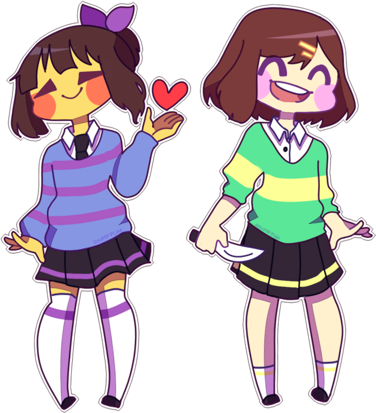 Frisk And Chara School Girls ~ By Soupofflies - Frisk And Chara Girls (800x954)