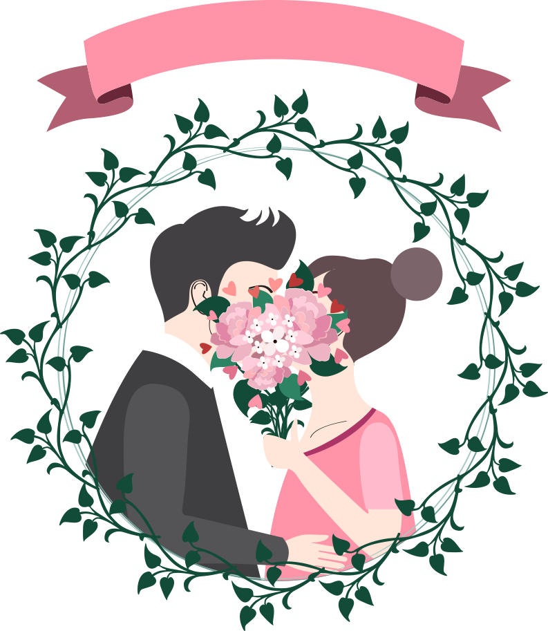 Vector Cartoon Couple With Ribbon - Couple Icon Png Pink (793x913)